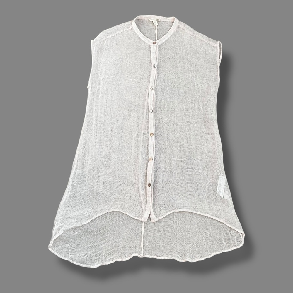 Eileen Fisher Sheer Linen Blend Tunic Coverup Lagenlook Light Pink Medium Petite